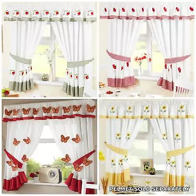 £36.99 • Buy Kitchen Window Curtains Pair Or Matching Pelmets Embroidered New