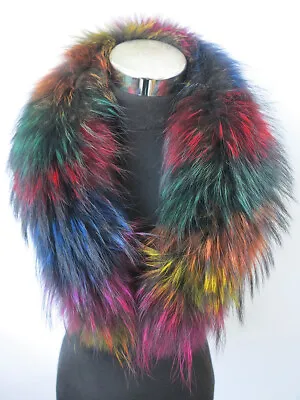 100% Real Raccoon Fur Collar/neck Wrap/unisex Jacket Colorful Scarf 80*14cm • $36