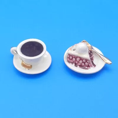 Arcadia Ceramics COFFEE CUP & PIE SLICE Vintage Miniature Salt & Pepper Shakers • $19.95