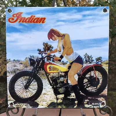 Vintage Indian Motorcycle 10” Porcelain Dealer Bike Sign • $29.99