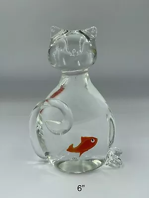 Murano Art Glass Cat Paperweight Gold Fish In Belly Art Glass Collectible  • $26.72