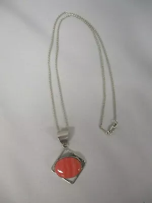 Vtg Signed Ati Mexico Sterling Silver Polished Pink Stone Pendant Necklace 24  • $56.25