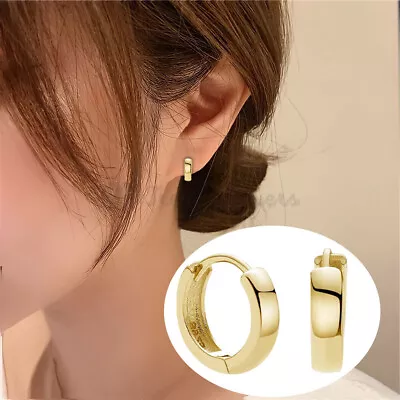 Ladies 18K Gold Plated Sterling Silver Small Round Huggie Hoop Hinged Earrings • £4.99