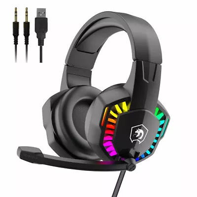 $30.99 • Buy AU Gaming Headset With Mic Stereo Heavy Bass Headphone For Laptop PC PS4 RGB LED