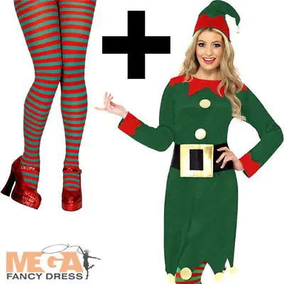 £24.49 • Buy Elf + Tights Ladies Fancy Dress Santas Helper Xmas Christmas Adults Costume 