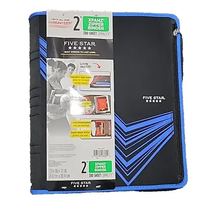 Five Star Mead 2 Inch Zipper Binder 3 Ring Binder Xpanz  Blue Black • $16.99