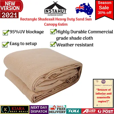 $109.60 • Buy Instahut 6 X 6m Square Heavy Duty Shade Sail Cloth Shade Outdoor Sand Sun Canopy