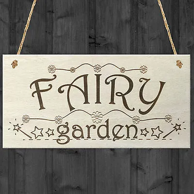 Fairy Garden Wooden Hanging Plaque Shabby Chic Fairies Pixies Fairy Sign Gift • £3.99