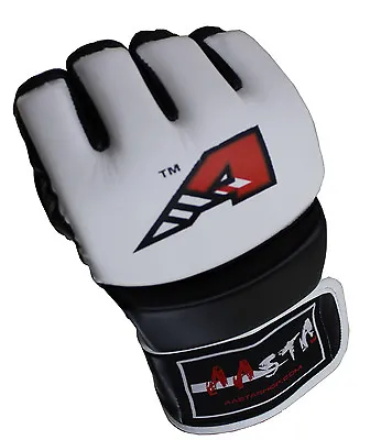 Aasta Leather Grain Gel MMA Grappling Gloves Fight Boxing UFC Punchbag Glove WHT • £11.99