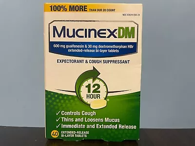 Mucinex DM 600Mg 12-Hour Expectorant & Cough Suppressant 40 Tablets EXP 01/2025 • $14.99
