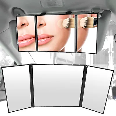 Car 3-Way Folding LARGE Sun Visor Mirror Vanity Makeup Women Cosmetic Shade • $16.01