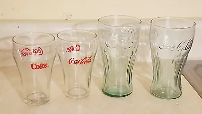 Vintage Coca Cola Drinking Glasses Indiana Glass Green Clear W Red Writing L4 • $17.99