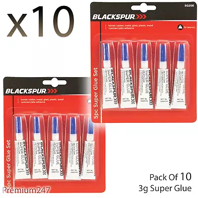 10 X Super Glue 3g Strong Adhesive Clear Plastic Ceramic Glass Rubber Metal Wood • £3.09