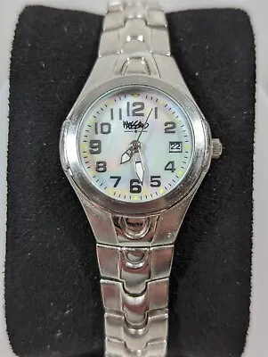 Mossimo Womans Pearlized Dial Silver Tone Stainless Steel Band Watch 7.5 Inch • $20.99