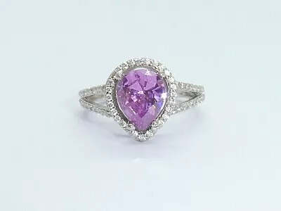 Ladies Solid Sterling 925 Silver White & Pink Sapphire Cluster Ring Size M • £34.99