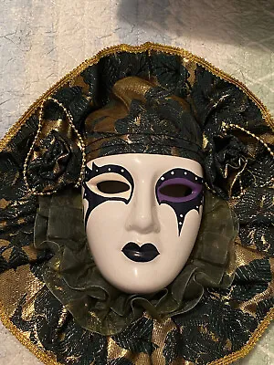 Hand Painted Green  Black And Gold Venetian Style Hanging Mask. - LR • $22.99