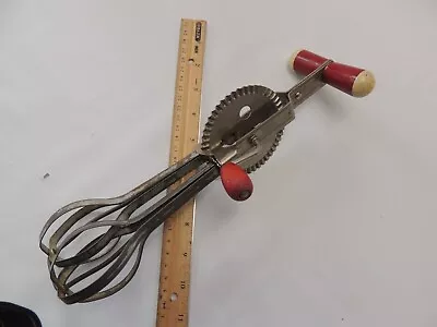 Vintage Kitchen Hand Mixer Metal With Red Wood Handle Egg Beater • $8.99