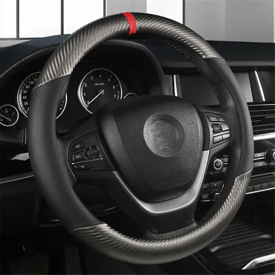 AU 38CM Carbon Fiber Car Steering Wheel Cover Black Leather Interior Decoration • $20.29