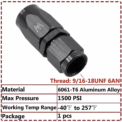 ASI 6AN Straight Hose End /Oil Fuel /reusable /Swivel 6 AN Fitting -6 AN • $5.99