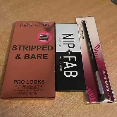 3 Piece Eye Shadow Palette Bundle Revolution Stripped And Bear; Nip & Fab; Brush • £2.99