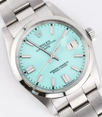 Rolex Date 1500 Turquoise Stick Indexes Dial 34mm Watch - Smooth Bezel - Oyster • $3825