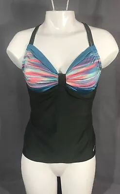 Nike Tankini Swim Top Olive Green W/ Rainbow Striped Top Size 6 NEW • $18.39