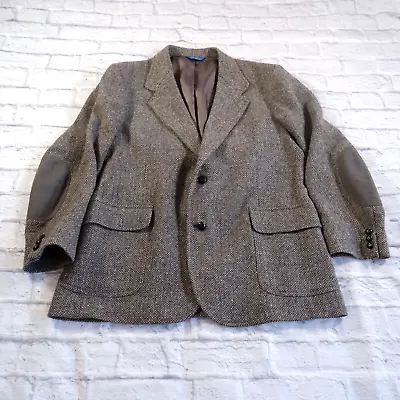 Pendleton Gray Wool Tweed Elbow Patches 2 Button Sport Coat Blazer Mens 46 • $39.97