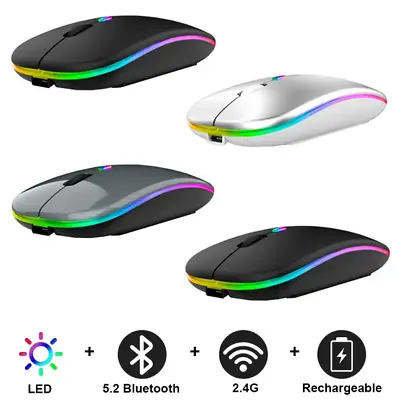 Slim Silent Rechargeable Wireless Mouse RGB LED USB Mice MacBook Laptop PC UK • £3.95