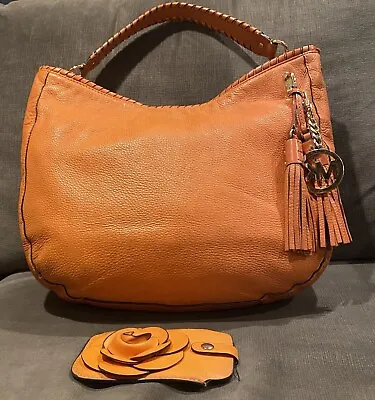 MICHAEL KORS Whipstitch Tassel Hobo In Orange Handbag Purse Sachet • $95