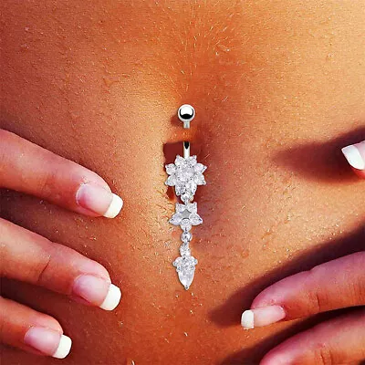 Women Sexy Piercing Navel Nail Flower Pendant Crystal Belly Button Rings Jewelry • $1.41