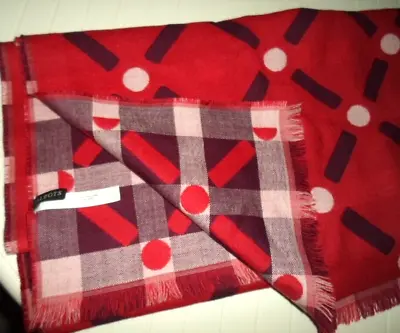 Talbots Reversible Wool Blend Scarf Wrap Shawl Red/Purple/White Abstract 76 L • $19.99