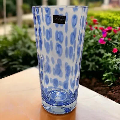 Large Cobalt Blue Confetti Cylinder Art Glass Vase Makora Krosno Poland 11.75  • $46