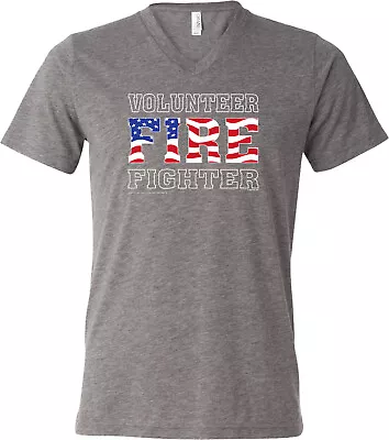 Volunteer Firefighter US Flag Tri Blend V-neck Shirt • $19.79