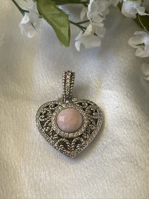 $36 • Buy Judith Ripka Pink Chalcedony Heart Enhancer SS Pendant W/CZ