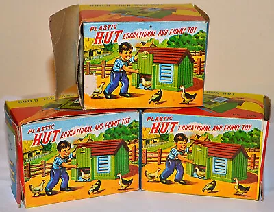 3 Vintage Hong Kong Child's Party Favors  Build Your Own Plastic Hut  Toy Lot • $10