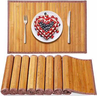 8 Pcs Bamboo Placemats Bamboo Dining Table Mats Washable Heat 18  X 12  • $42.26