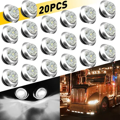 20X White Pickup Round Side Marker Lights 3/4  LED Bullet Lamp 12V Truck Trailer • $18.99