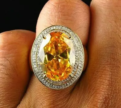 2.96 Ct Oval Cut Yellow Citrine Cubic & Zirconia Mens Pinky Ring 925 Silver • $146.57