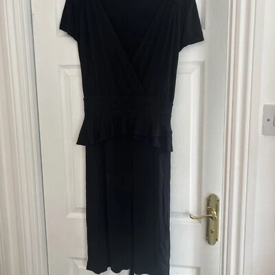 £5.99 • Buy Size 22 Black Knee Length Peplum Dorothy Perkins Dress V Neck