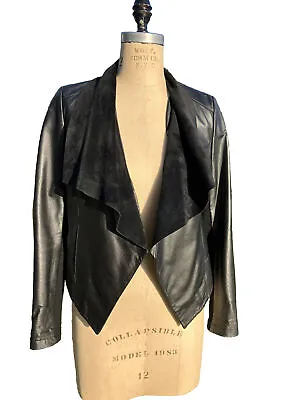 Portmans Leather & Suede Waterfall Jacket Black Size 8 • $60