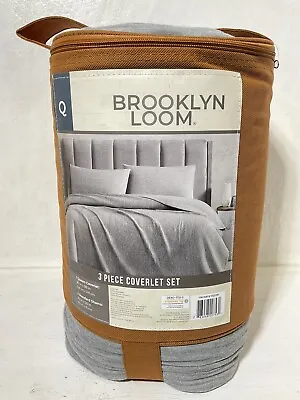 Brooklyn Loom 3 Piece Coverlet Set. Gray Ribbed Comforter Blanket  Queen Size • $42.85