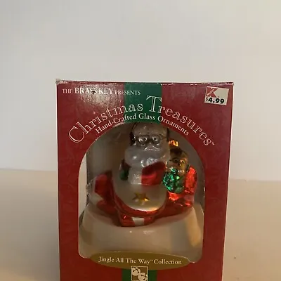 VTG BRASS KEY Hand-Crafted Glass Ornament Jingle All The Way Aviator Santa • $10