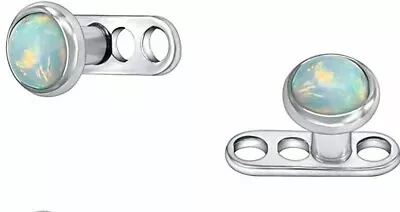 10x COMBO Base Top 4mm White Opal Stone Steel Micro Dermal Anchor Sets Piercings • $20.98