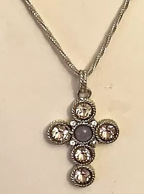 Vintage Ster Sil Chain W Cross Designed With 5 Violet Rhinestones @ Purple Jade • $4.99