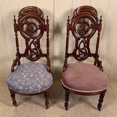 Antique Victorian Walnut Pair Of Slipper Chairs • $895