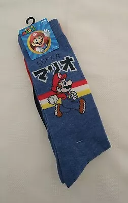 Nintendo Men's Super Mario 2 Pk Crew Socks Shoe Size 6 1/2 -12 • $13.40