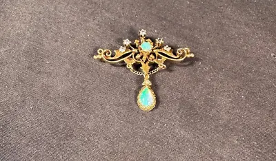 Vintage 14 Kt Gold/Pendant Pin With Opals And Diamonds • $495