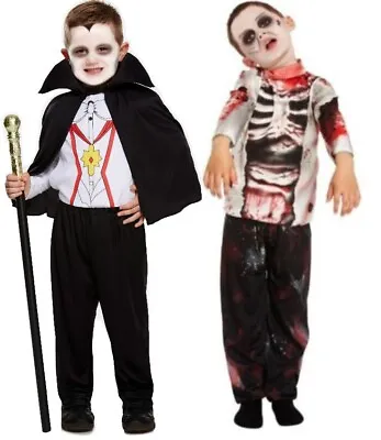 BOYS ZOMBIE COSTUME Kids Scary Halloween Fancy Dress Party Outfit Skeleton UK • £8.99