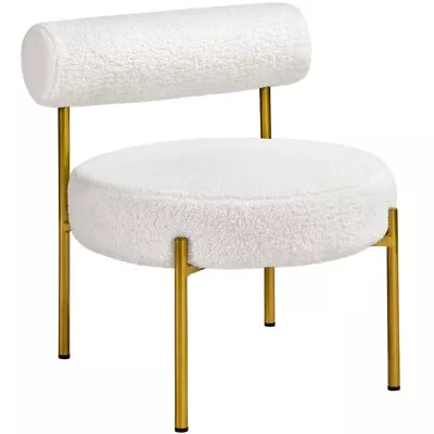 Boucle Accent Chair Gold Metal Legs For Living Room Bedroom Lounge White • £54.99