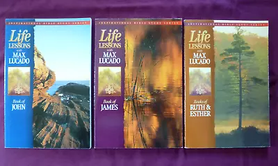 LOT Of 3 LIFE LESSONS MAX LUCADO BOOKS OF JOHN/JAMES/RUTH & ESTHER BIBLE STUDY • $7.99